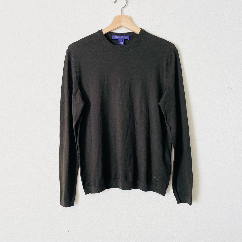 Ralph Lauren Purple Label LARGE 100% wool thin knit long sleeve top - dark olive